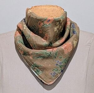 NWOT Beckwoman  21”x21” Navy Tan and Pink Floral Ascot Scarf